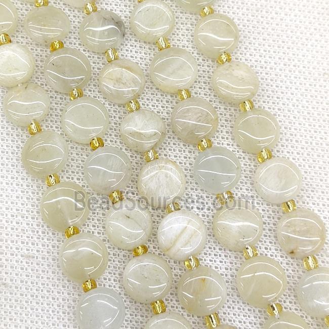 Natural White Moonstone Coin Beads