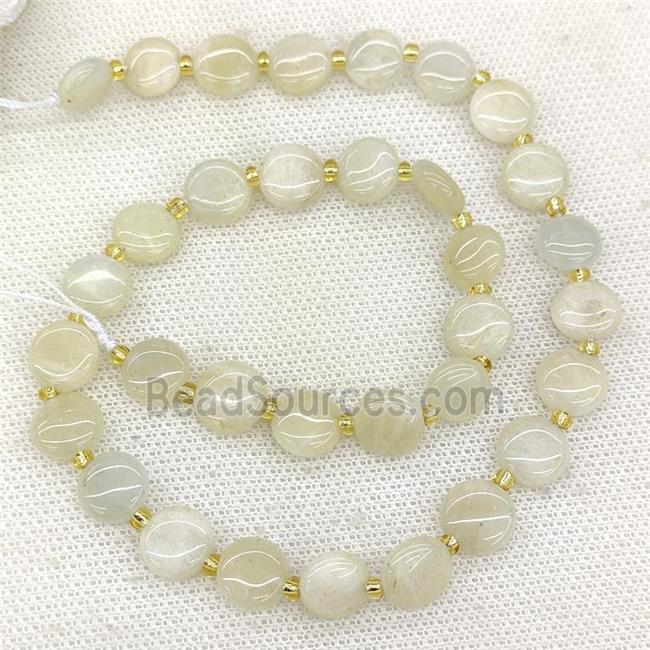 Natural White Moonstone Coin Beads