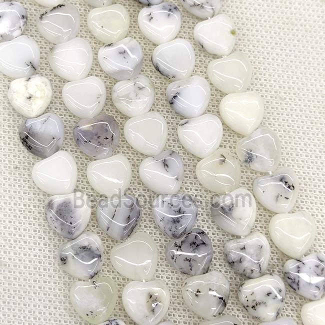 Natural White Moss Opal Heart Beads