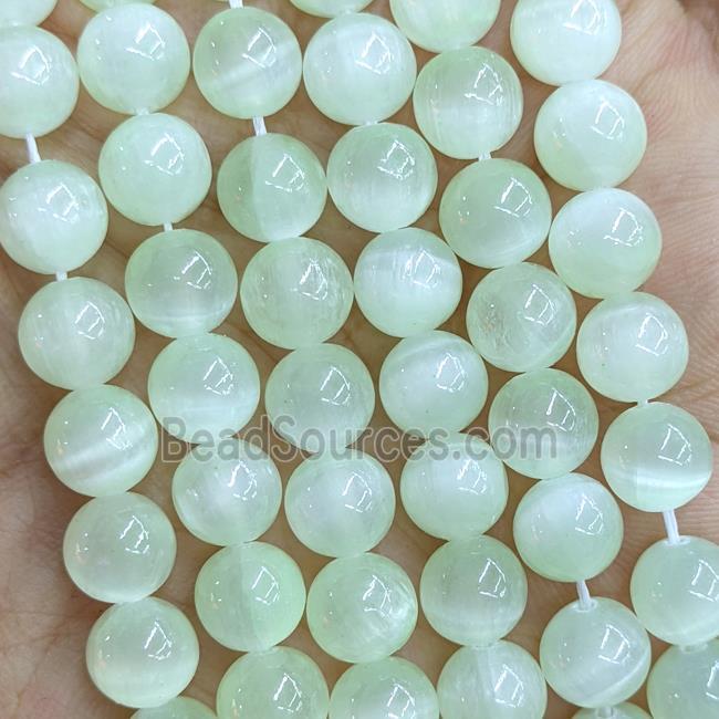 Naural Selenite Beads Lt.green Dye Smooth Round