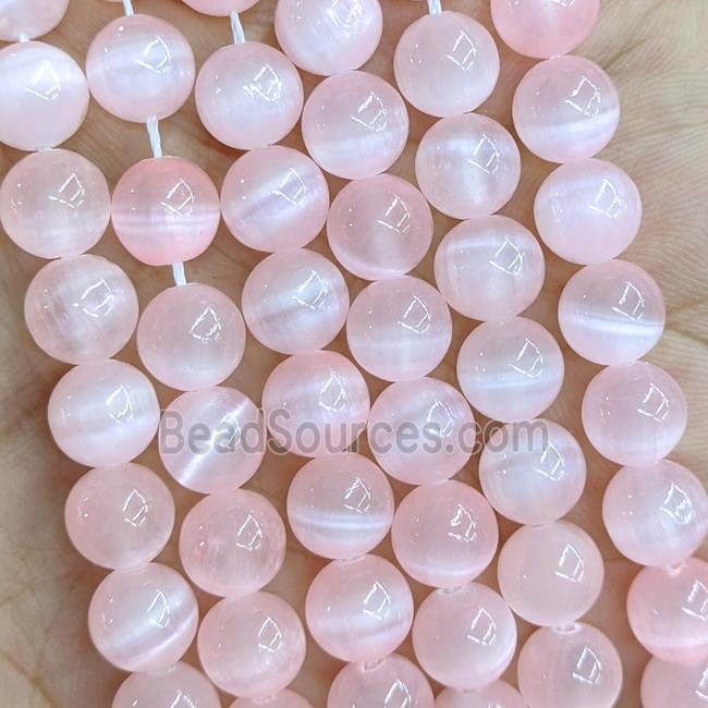 Naural Selenite Beads Lt.pink Dye Smooth Round