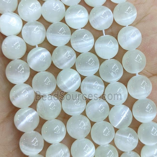 Naural Selenite Beads Smooth Round GrayWhite