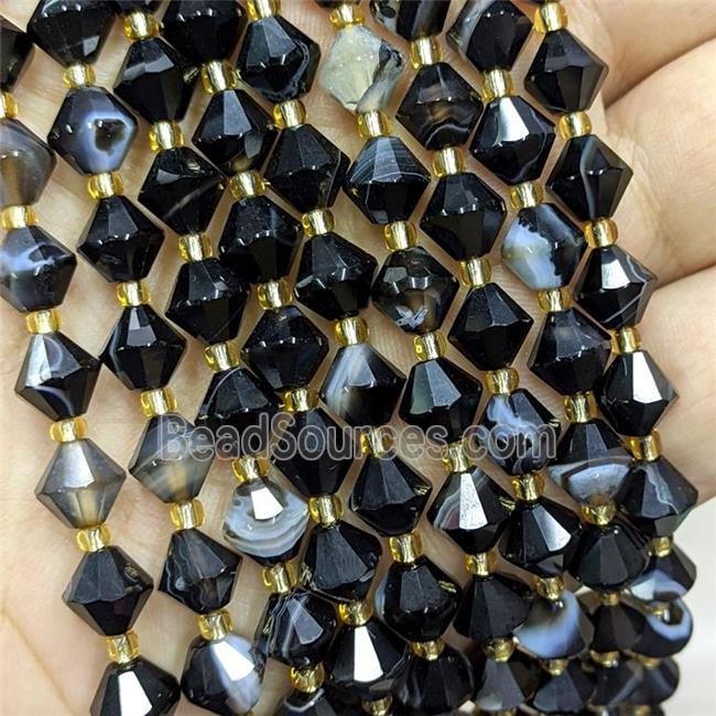 Natural Stripe Agate Bicone Beads Banded Black Dye