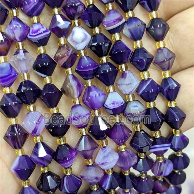 Natural Stripe Agate Bicone Beads Banded Purple Dye