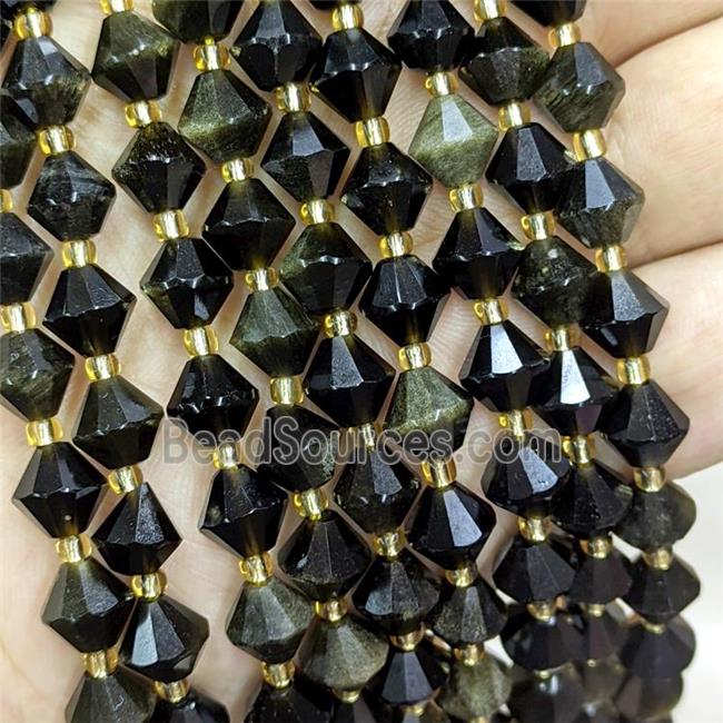 Natural Golden Obsidian Bicone Beads