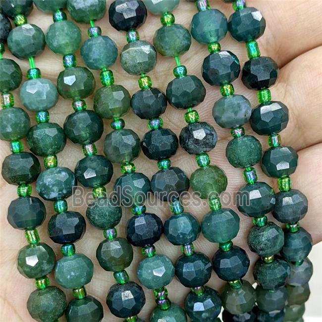 Natural Green Moss Agate Beads Faceted Rondelle