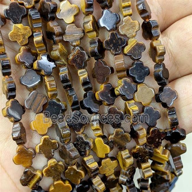 Natural Tiger Eye Stone Clover Beads