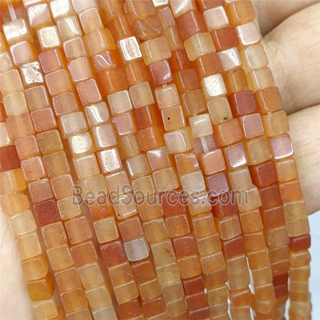 Natural Red Aventurine Cube Beads