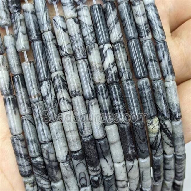 Black Silk Jasper Tube Beads Column