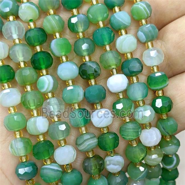 Natural Stripe Agate Beads Faceted Rondelle Green Dye