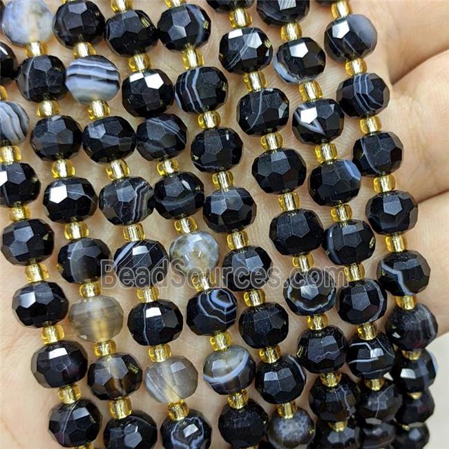 Natural Stripe Agate Beads Faceted Rondelle Black Dye