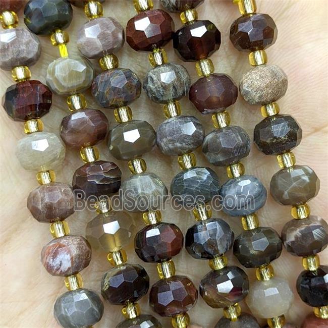 Natural Wood Petrified Jasper Beads Faceted Rondelle