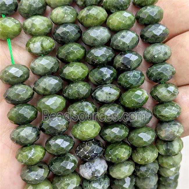 Natural Chinese Jadeite Beads Faceted Rondelle Green