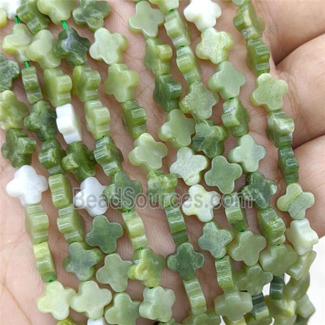 Natural Chinese Jadeite Clover Beads Green