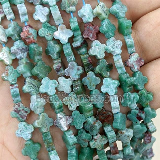 Natural Green Dragon Bloodstone Clover Beads