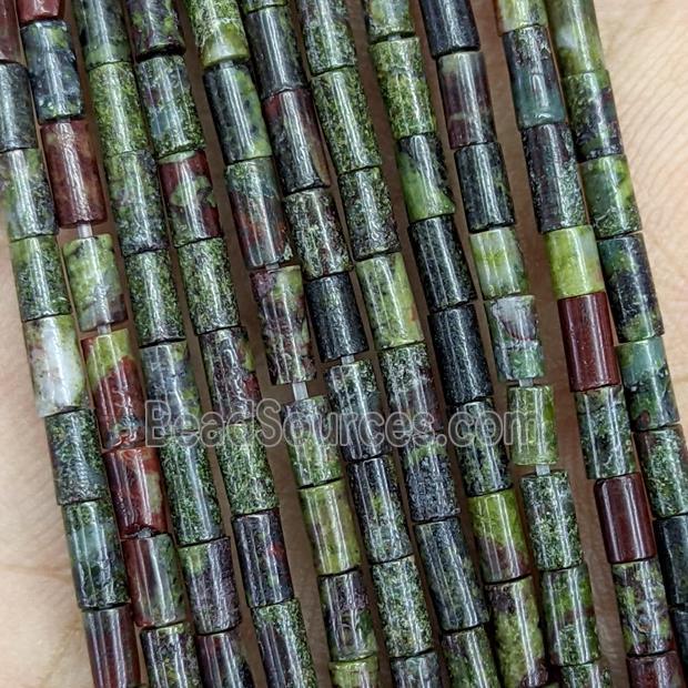 Natural Dragon Bloodstone Tube Beads Green