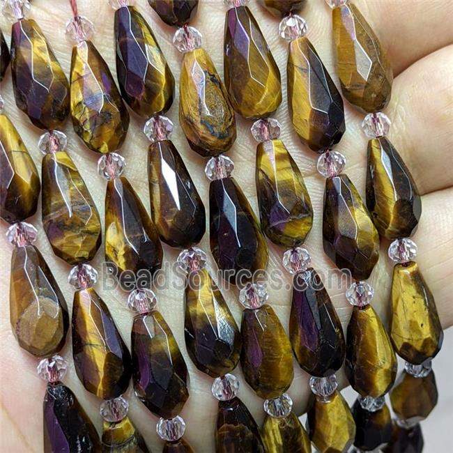 Natural Tiger Eye Stone Beads Faceted Teardrop