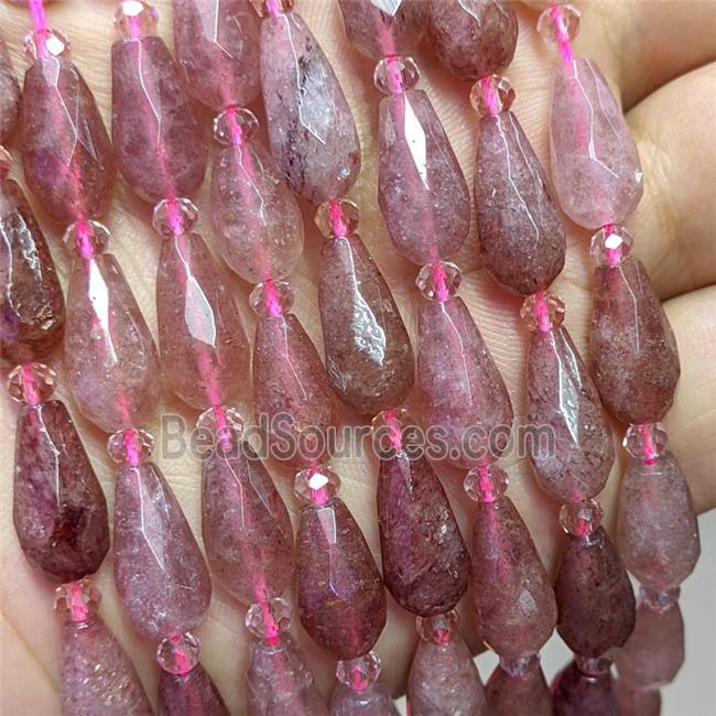 Natural Pink Strawberry Quartz Beads Faceted Teardrop