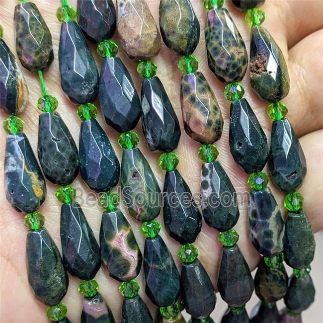 Natural Green Ocean Agate Beads Faceted Teardrop