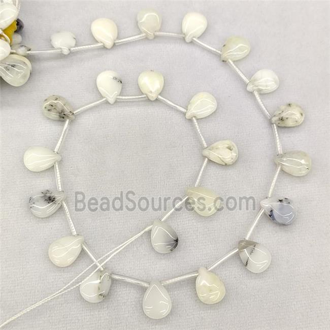 Natural White Moss Opal Teardrop Beads Topdrilled