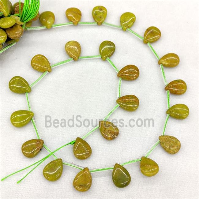 Natural Green Opal Teardrop Beads Topdrilled