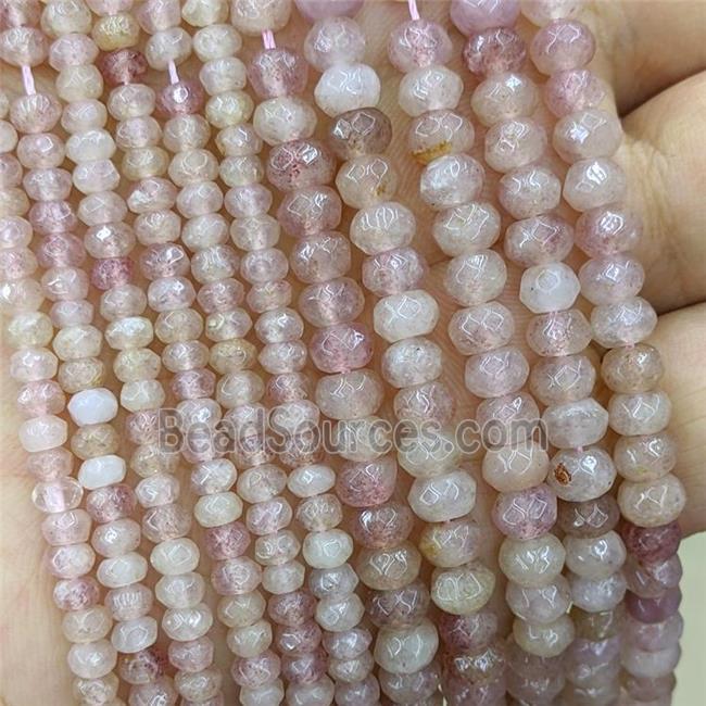 Natural Pink Strawberry Quartz Beads Faceted Rondelle