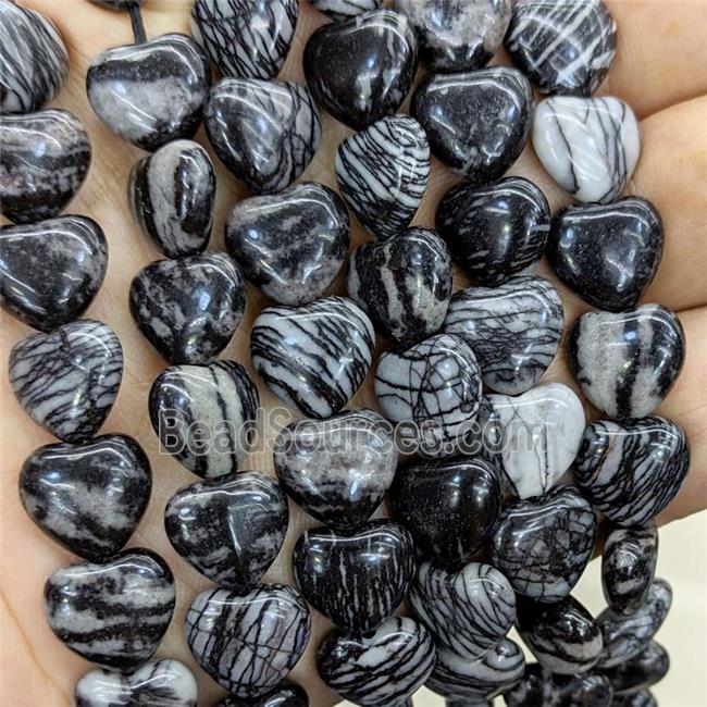 Black Silk Jasper Heart Beads