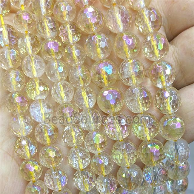 Natural Citrine Beads Faceted Round AB-Color Electroplated