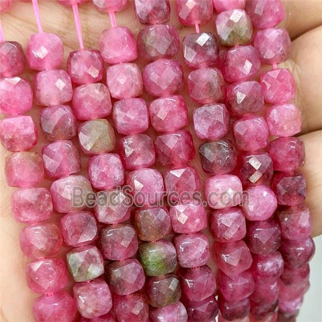 Red Jade Beads Dye Faceted Cube