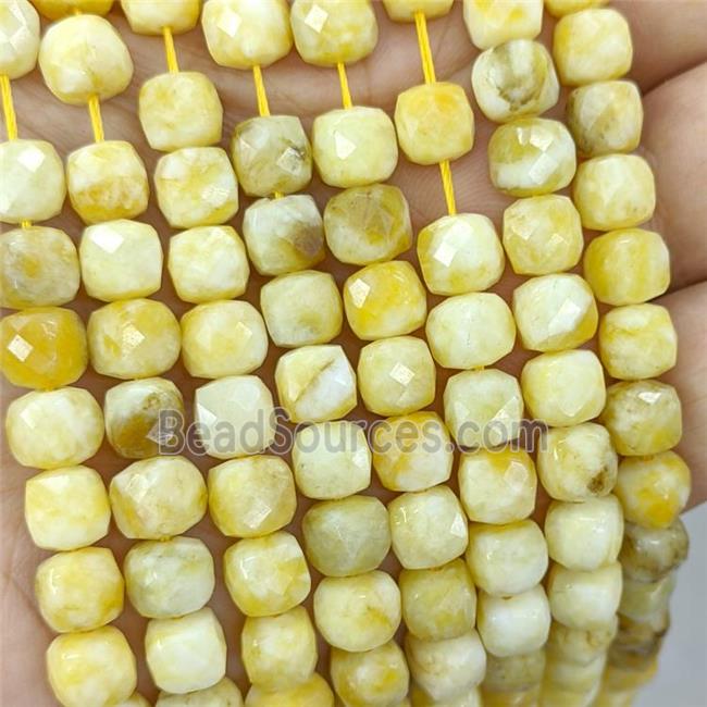 Yellow Jade Beads Dye Faceted Cube