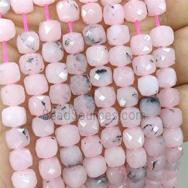 Pink Jade Beads Dye Faceted Cube