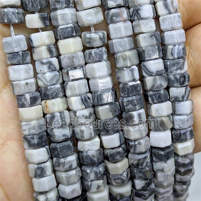 Natural Map Jasper Hexagon Beads Gray