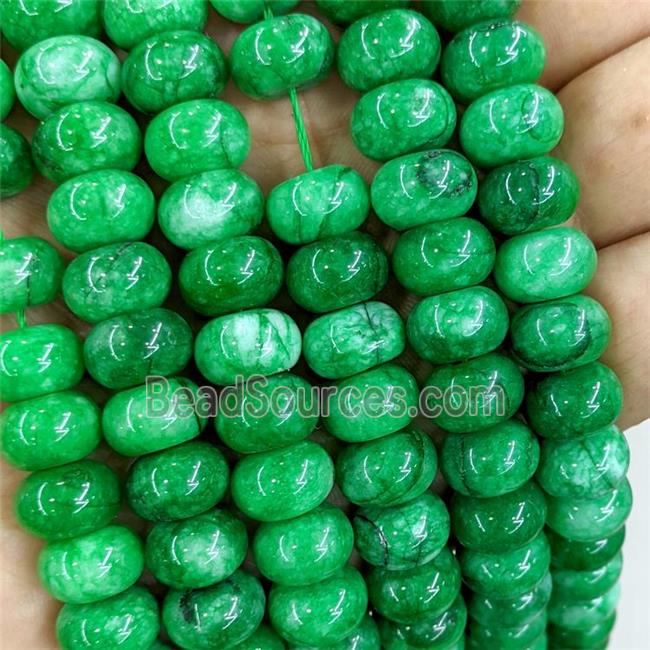 Green Dye Jade Beads Smooth Rondelle B-Grade