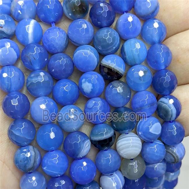 Blue Stripe Agate Beads Band Dye Faceted Round