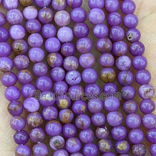 Natural Phosphosiderite Beads Purple Smooth Round