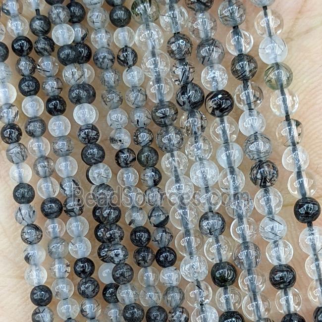 Natural Black Rutilated Quartz Beads Smooth Round Tiny