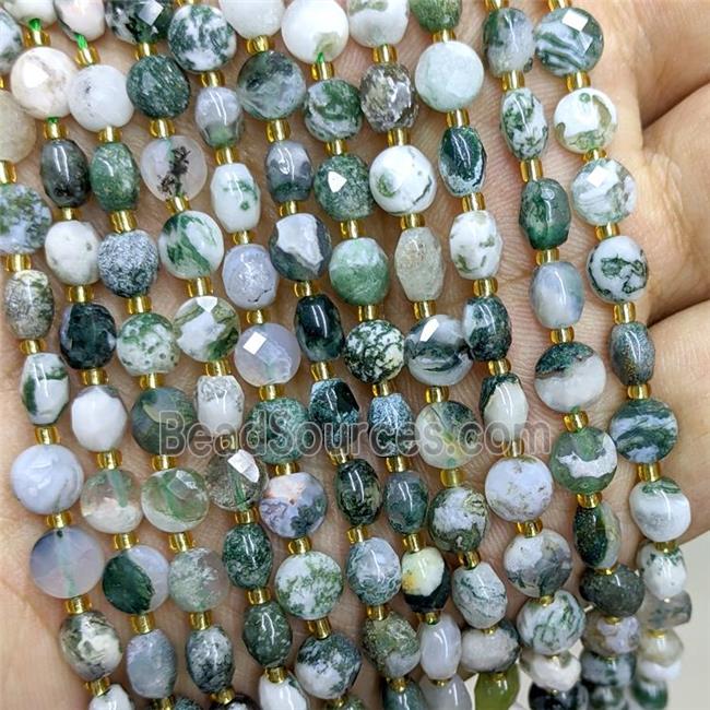 Natural Tree Agate Beads Green Faceted Coin