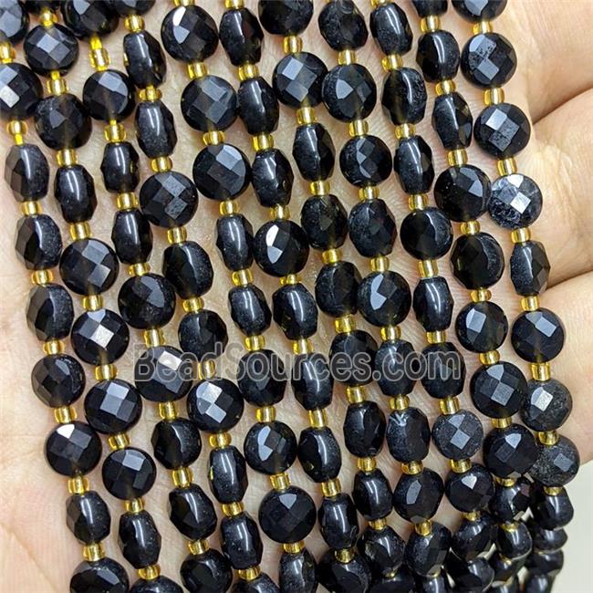 Natural Black Obsidian Beads Faceted Coin