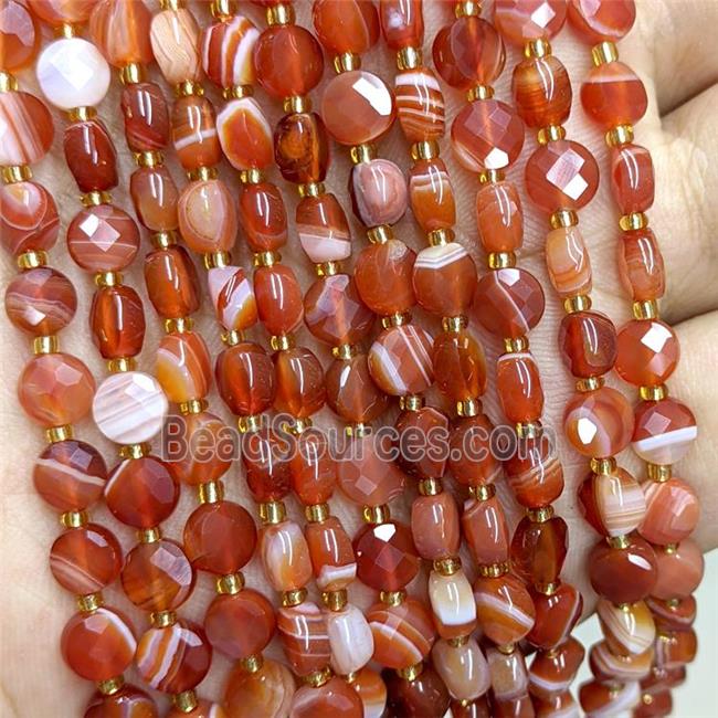 Natural Red Stripe Agate Beads Band Dye Faceted Coin