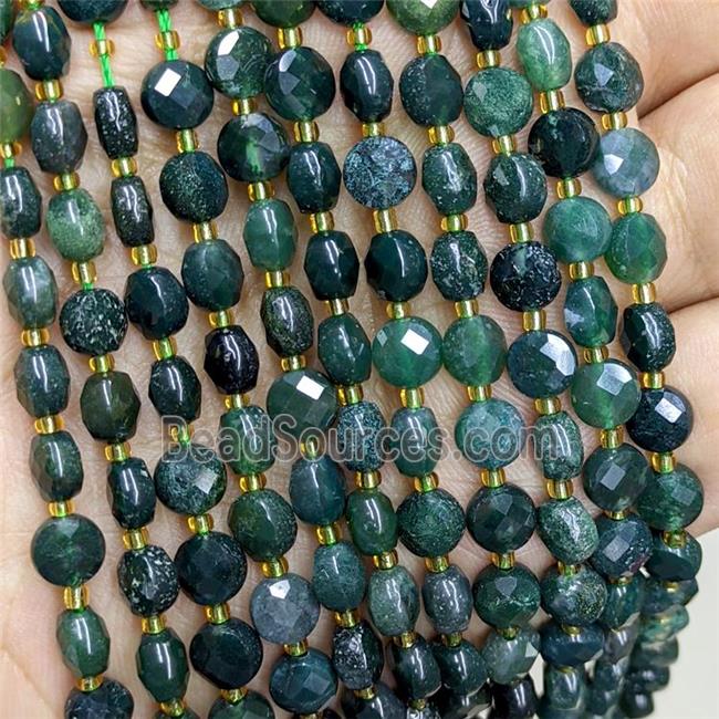 Natural Green Moss Agate Beads Faceted Coin