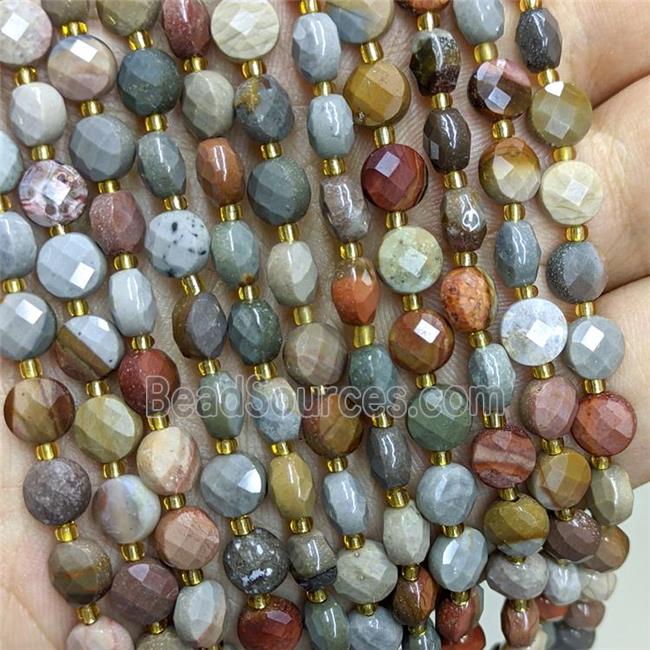 Natural Wood Petrified Jasper Beads Faceted Coin