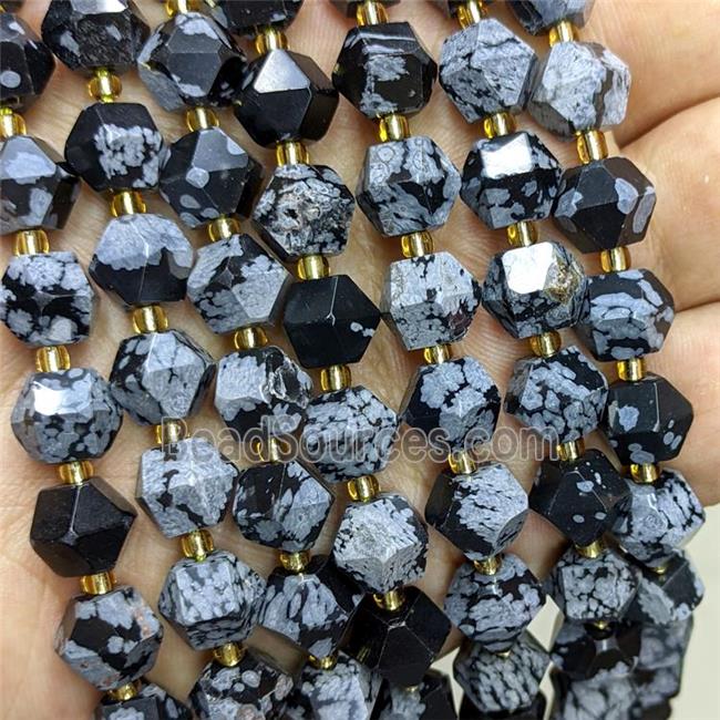 Natural Black Snowfalke Jasper Beads Cut Bicone