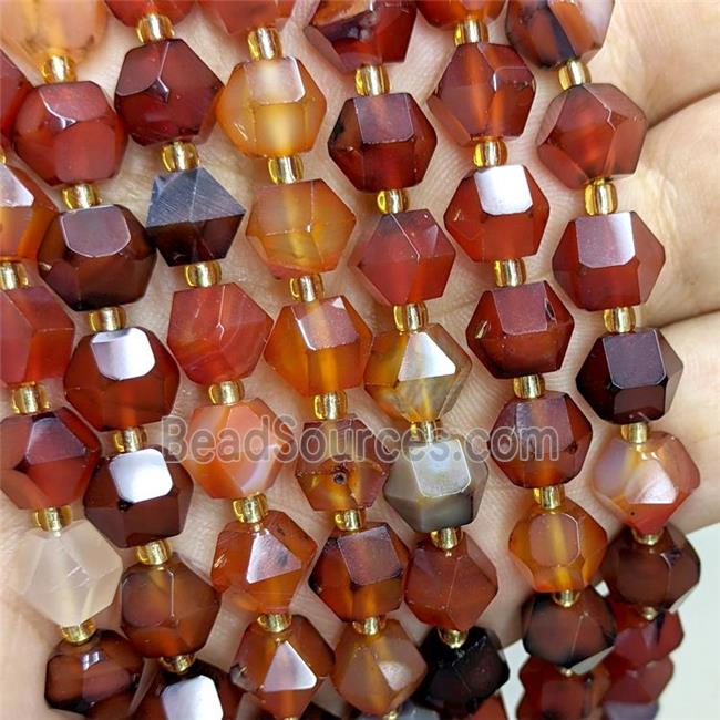 Natural Red Agate Beads Cut Bicone