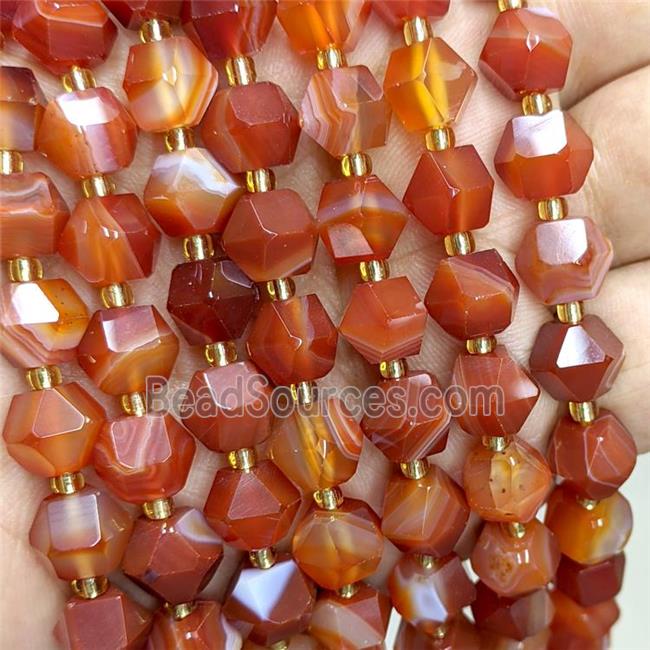 Natural Red Stripe Agate Beads Cut Bicone