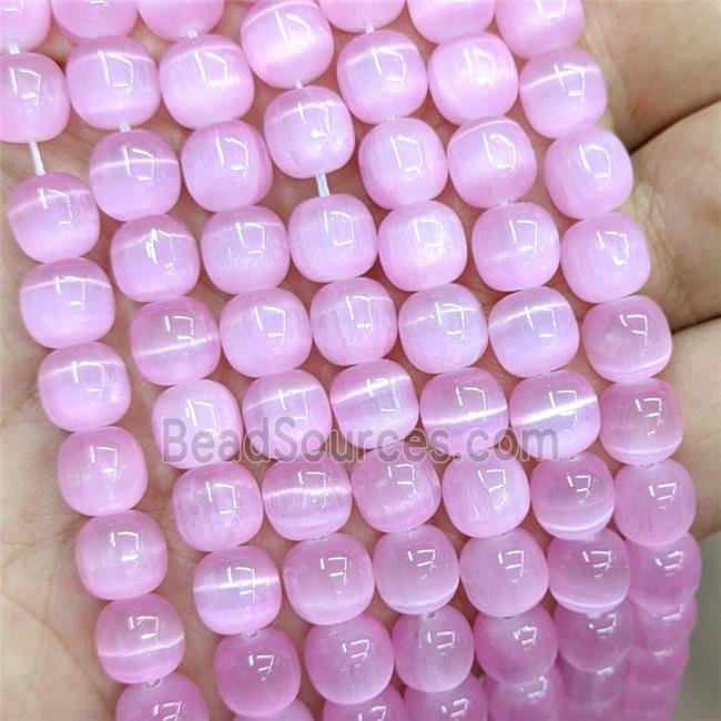 Natural Selenite Barrel Beads Pink Dye