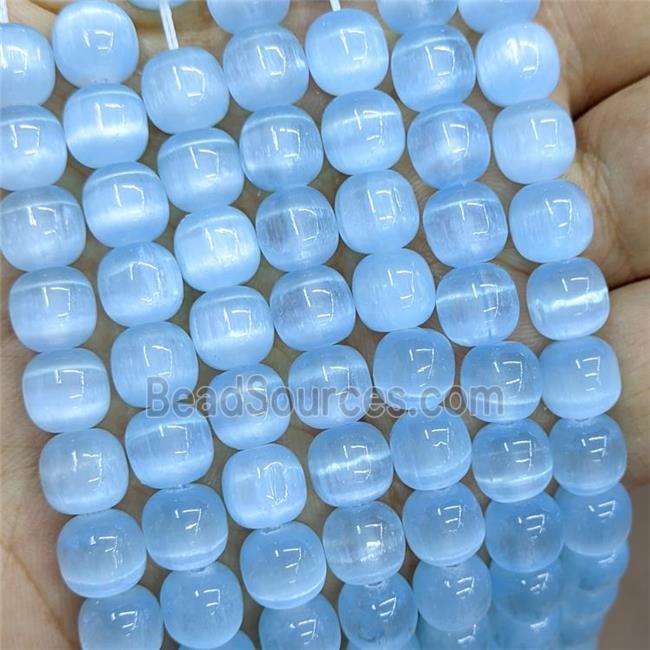 Natural Selenite Barrel Beads Blue Dye