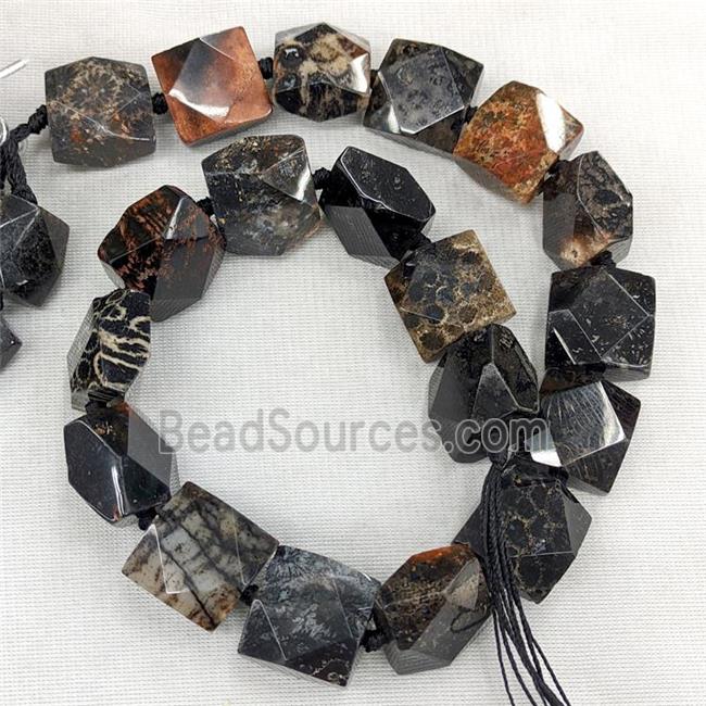 Natural Coral Fossil Square Beads Faceted Black Dye