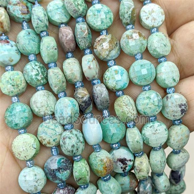 Natural Chinese Turquoise Beads Green Faceted Coin