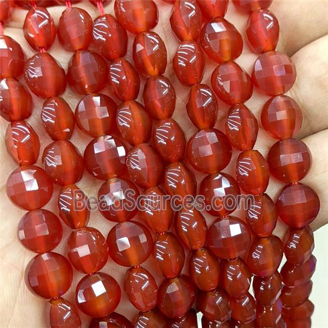 Natural Agate Beads Red Dye Faceted Coin