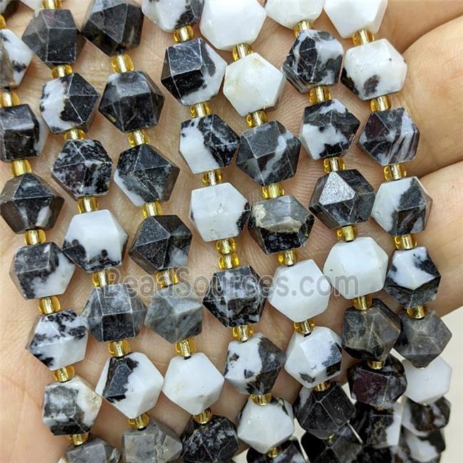 Natural Zebra Jasper Beads Cut Bicone Black White